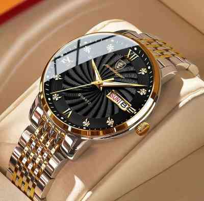 Luxury Men’s Analog Wrist Watch – Premium Golden & Silver Metal Bracelet