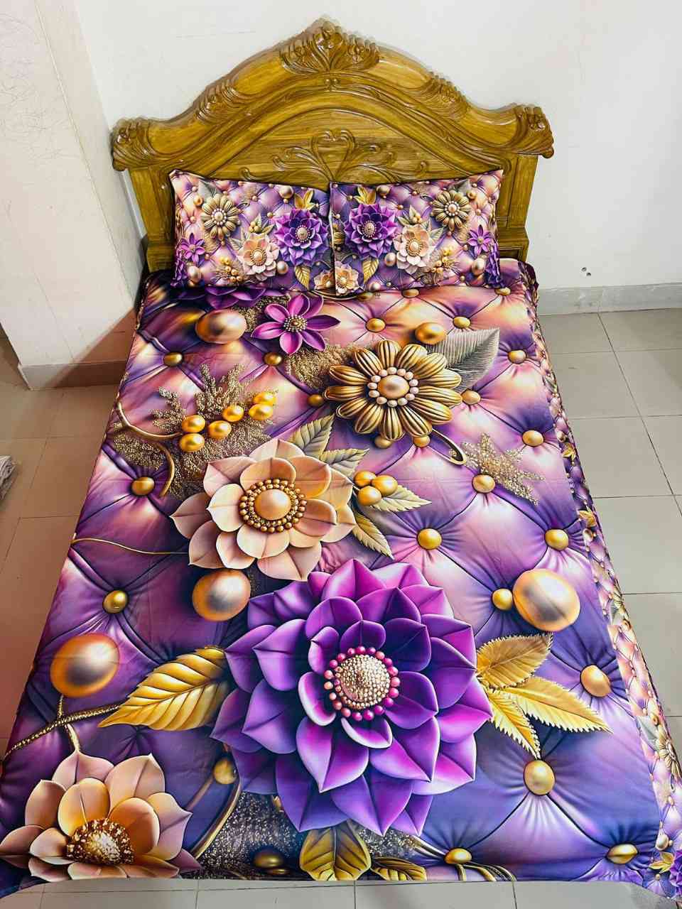 China Premium 3D Design Bed Sheet 4 pis combo   চীনের প্রিমিয়াম 3D ডিজাইন বেডশিট""- ঘরে আনুন আরামের সাথে রঙিন আধুনিকতার ছোঁয়া!