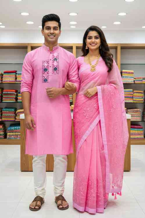 Premium Sharee Panjabi Couple Dress | প্রিমিয়াম শাড়ি-পাঞ্জাবি কাপল ড্রেস
