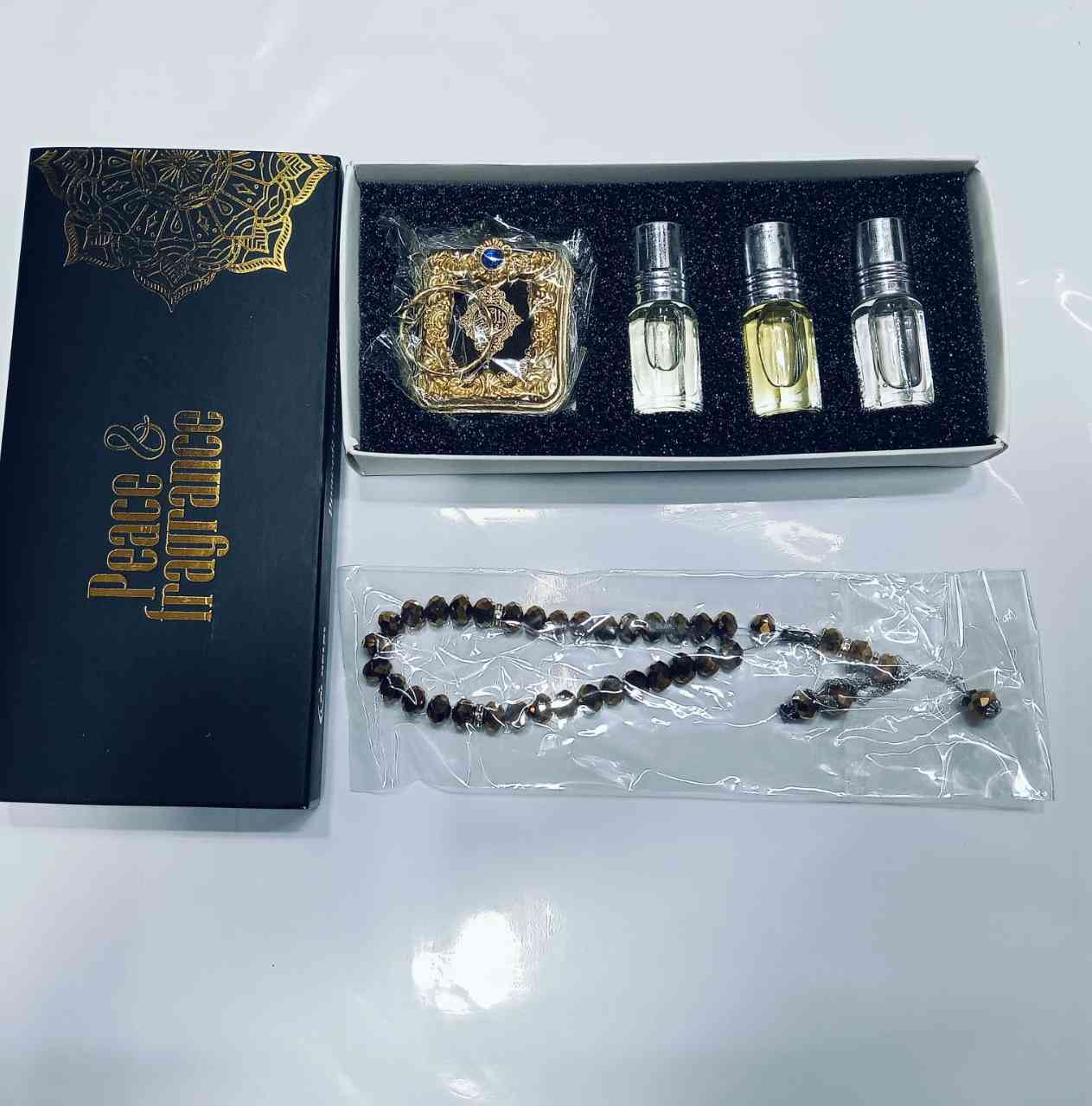 Premium Attar, Tajbee & Mini Quran Gift Package | ৩ পিস আতর, ক্রিস্টাল তসবি ও মিনি কোরআন