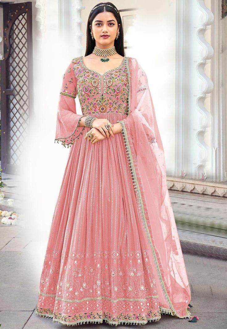 Indian Georgette Anarkali Suit – Embroidery Work, Elegant Party Wear