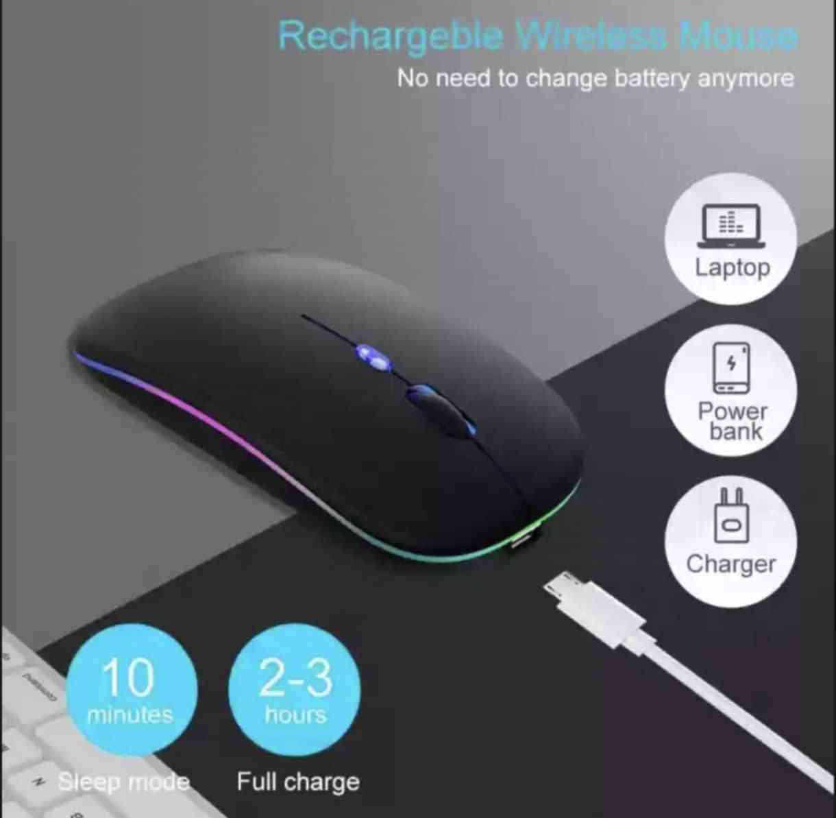 Dual Mode Wireless & Bluetooth RGB Silent Click Rechargeable Mouse – 800/1000/1200 DPI