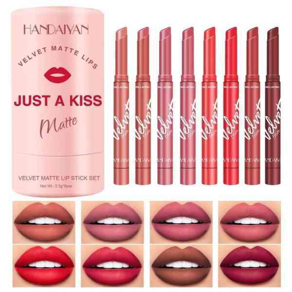 HANDAIYAN 8 Colors Velvet Matte Lipstick Set – Long Lasting Waterproof Lipstick
