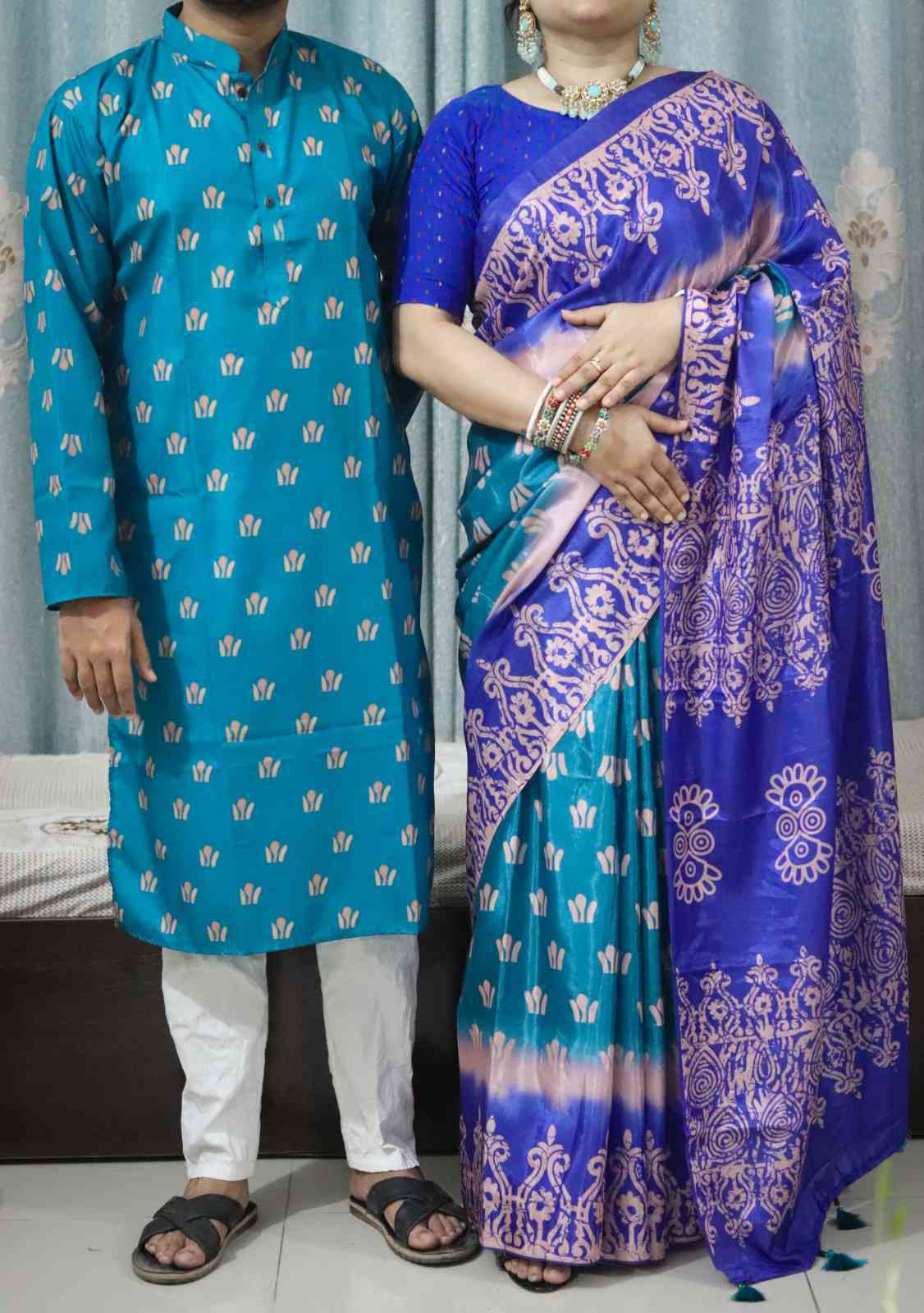 Sharee Panjabi Couple Dress with Blouse Piece | Chanduri Silk Panjabi & Soft Silk Saree