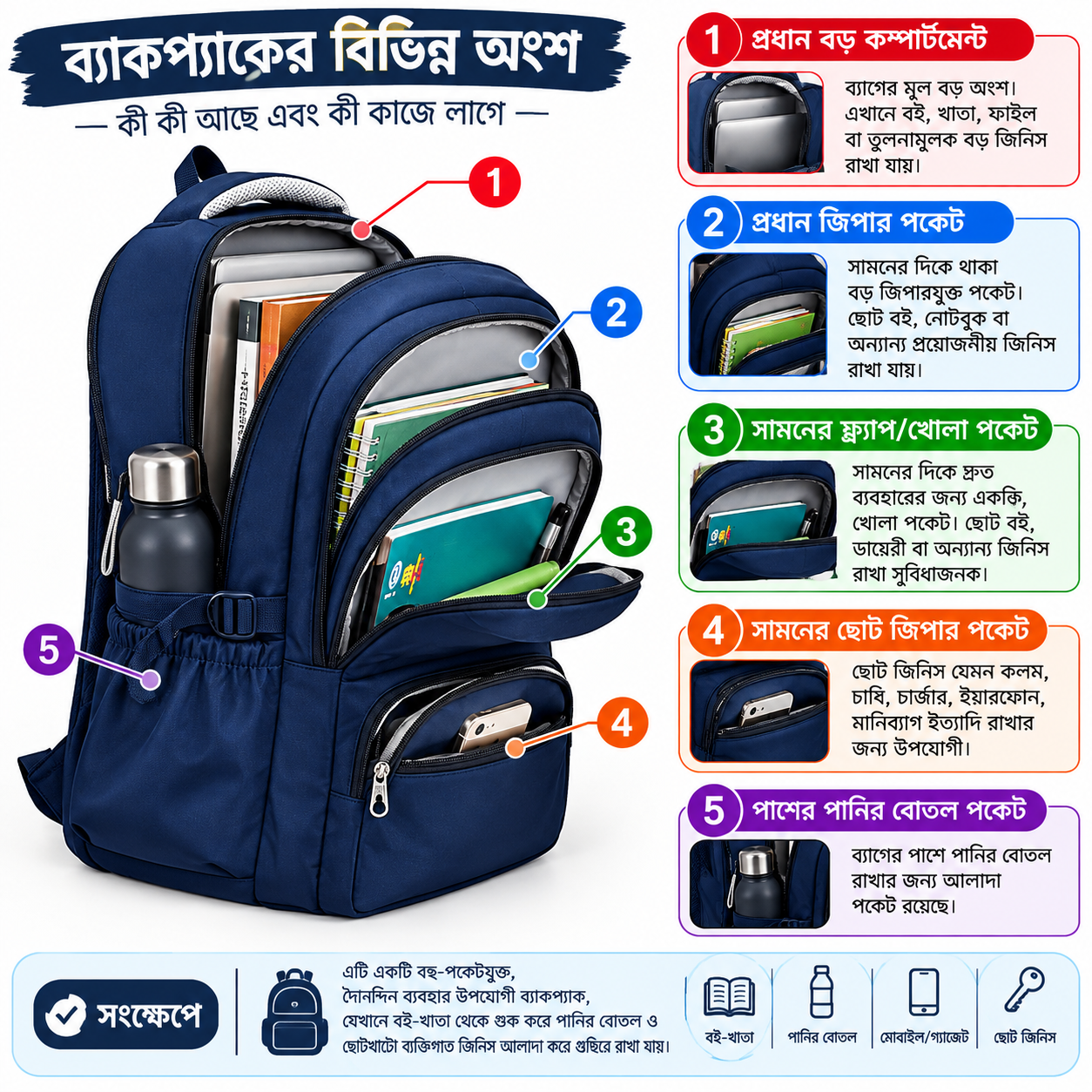 স্টাইলিশ স্কুল ও কলেজ ব্যাকপ্যাক | ওয়াটার-রেজিস্ট্যান্ট অক্সফোর্ড ব্যাগ – Code 12588