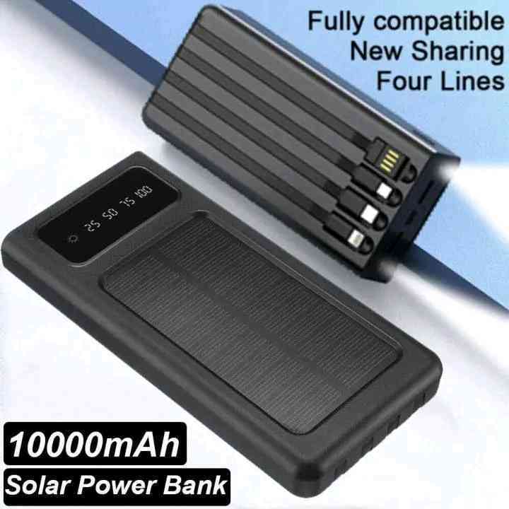REGRSI 10000mAh Solar Power Bank with Digital Display, LED Torch & Multiple Charging Cables